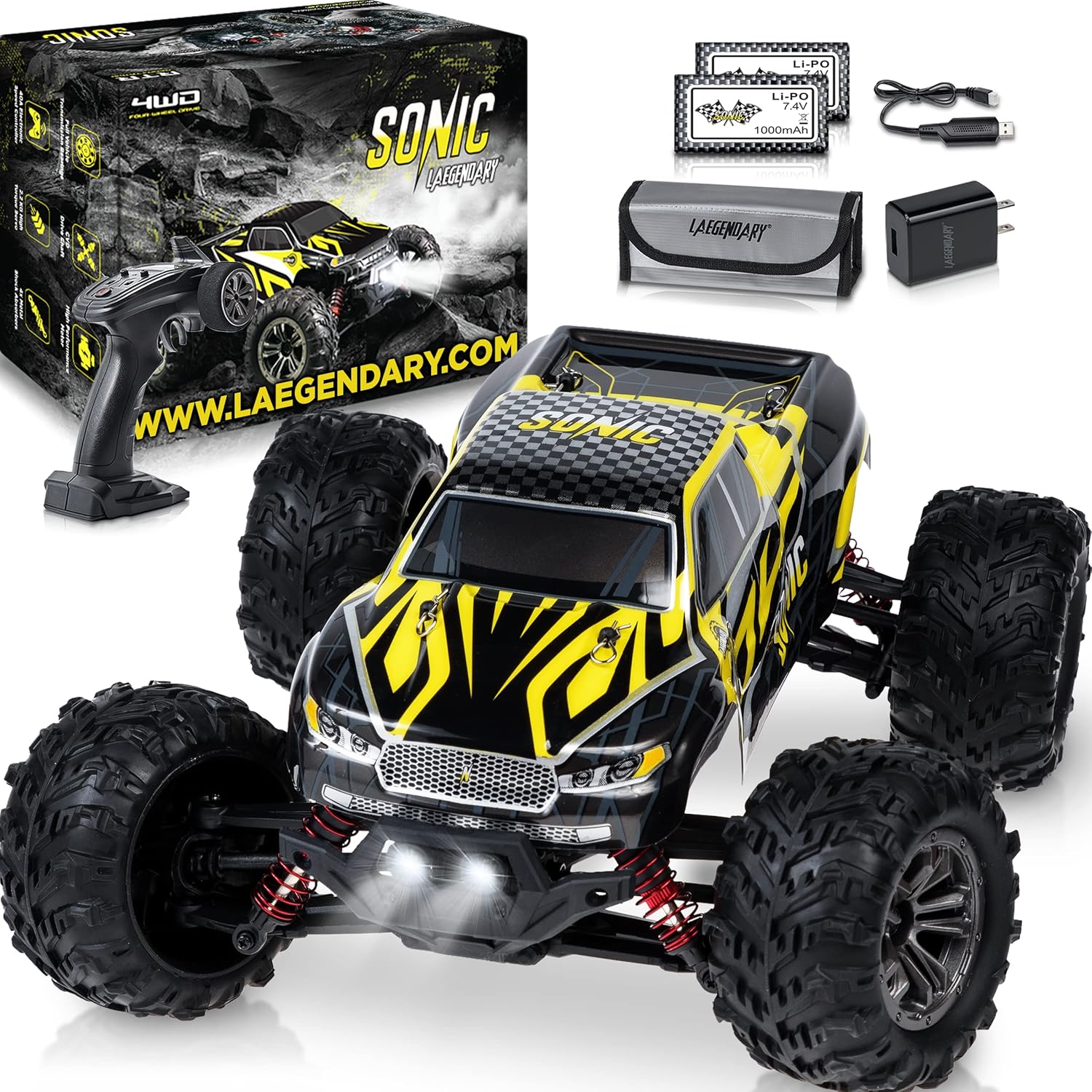 LAEGENDARY RC Cars - 4x4 Offroad Monster Truck Remote Control Car for Adults & Kids - Fast Speed, Waterproof, Electric, Hobby Grade - 1:16 Scale, Brushed, Zebra