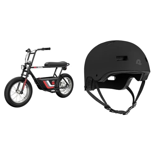 Razor Rambler 16 – 36V Electric Minibike with Retro Style, Up to 15.5 MPH, Up to 11.5 Miles Range & Retrospec Dakota Bicycle/Skateboard Helmet for Adults - Commuter, Bike, Skate, Scooter