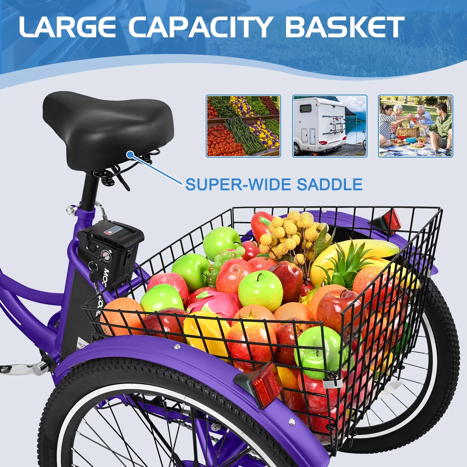 Docred 24'' Adult Electric Tricycles 3 Wheel Electric Bike, 15.5 mph 500W Electric Trikes for Seniors，7-Speed & 4 Adjustable Riding Modes Electric Tricycle with 36V Removable Lithium Battery