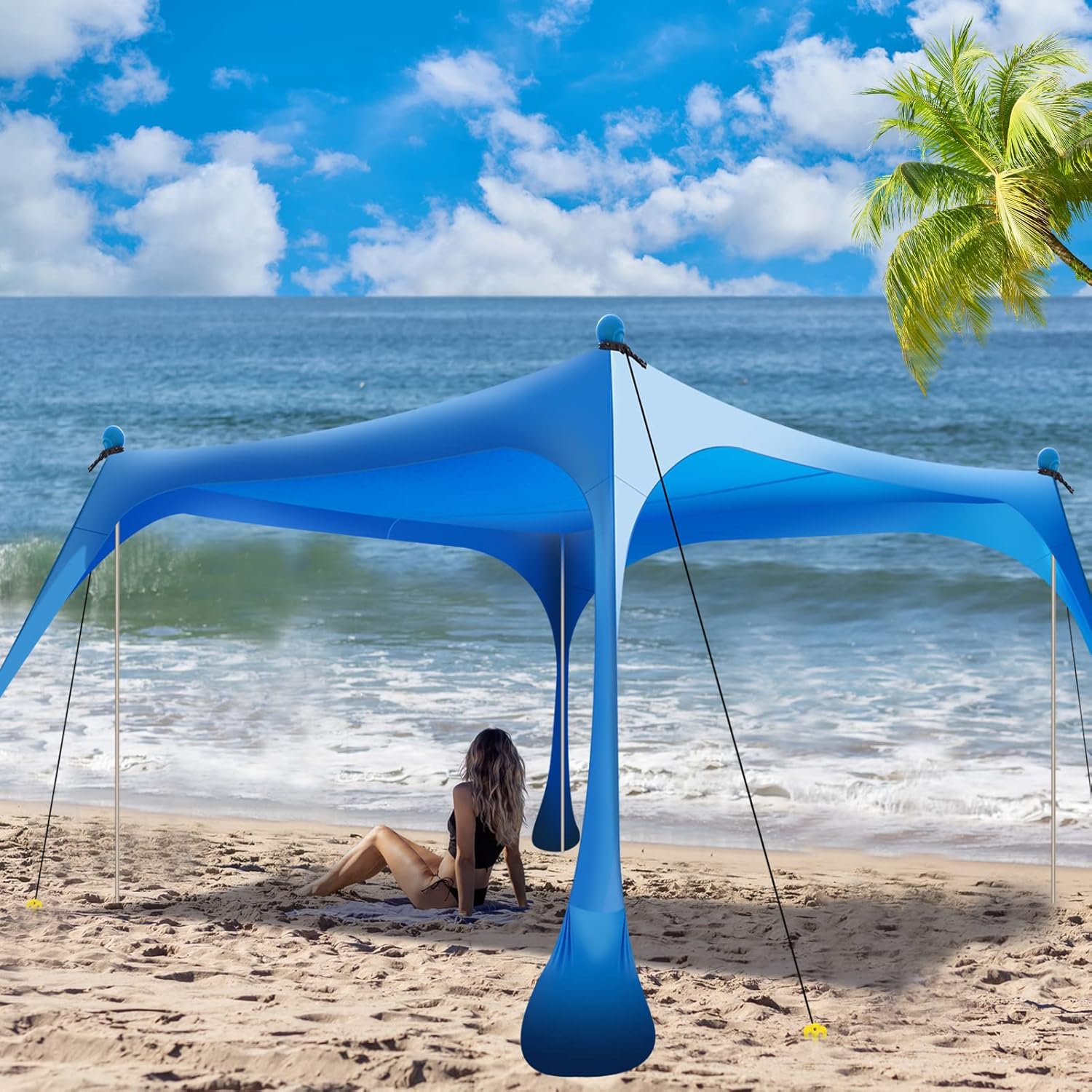 Buheco Beach Tent Pop Up Shade 7x7.5ft Beach Canopy Sun Shelter UPF50+ with 4 Foldable Poles-Portable Carrying Bag-Sand Shovel-Ground Pegs-Windproof Ropes for Outdoor Family Camping-Fishing- Picnic