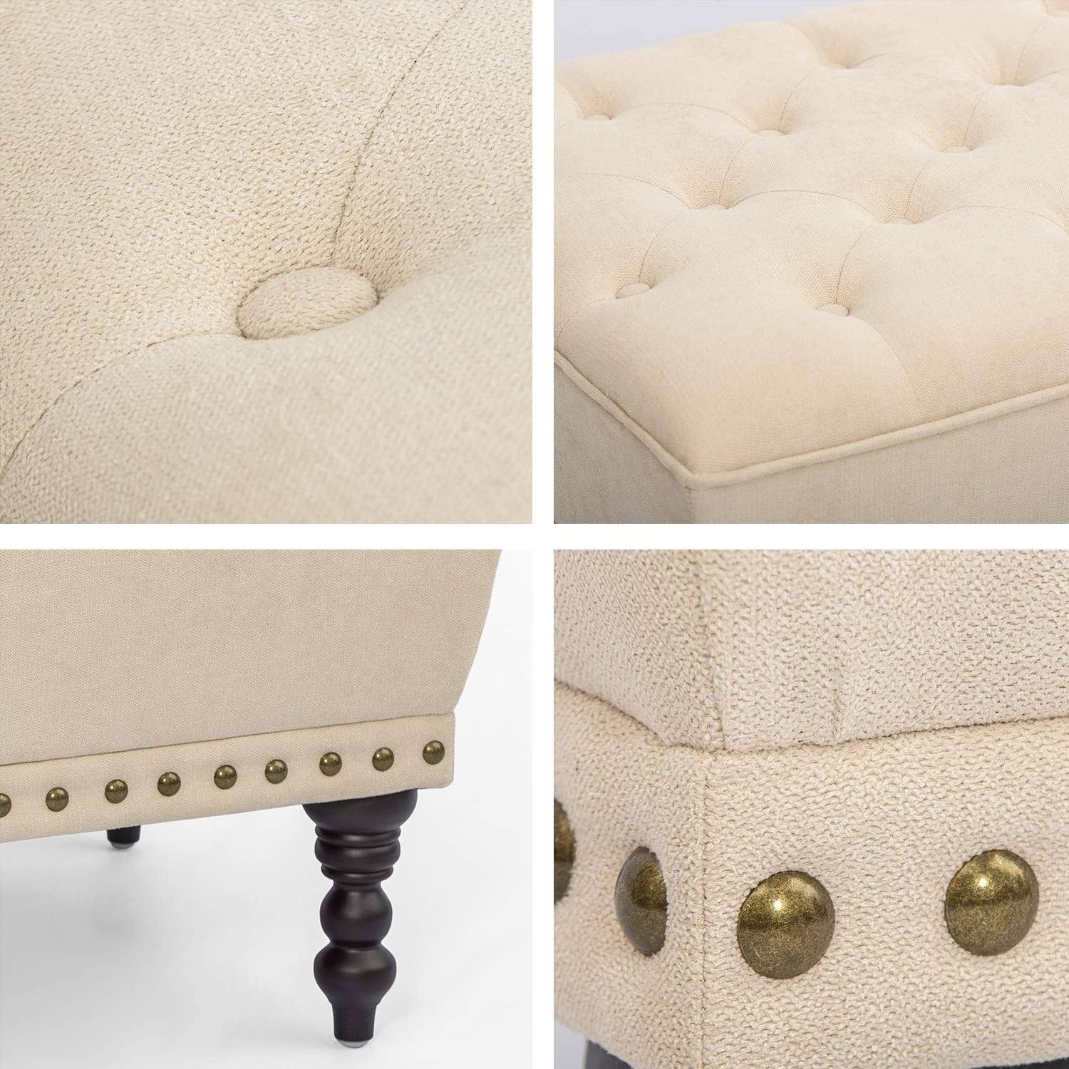 Adeco Ottoman Footstool with Nailhead 17 Inches High (Ice Cream)