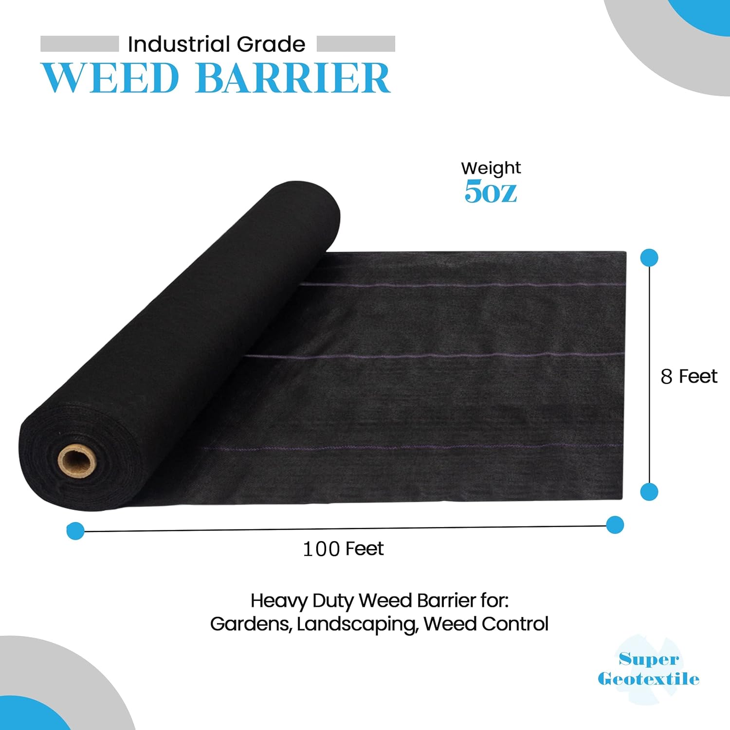 Professional 5oz Geotextile Weed Barrier Fabric - Heavy Duty Landscape Fabric for Gardening, Landscaping, Weed Fabric, Eco Friendly (8x100)
