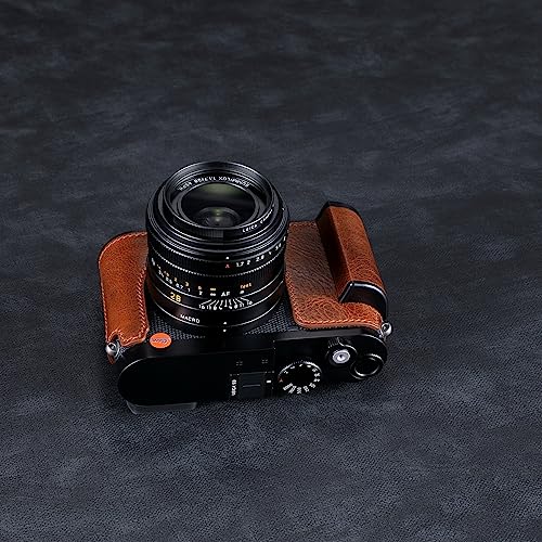 Camera Half Case for Leica Q3,SIUTATDSH Vintage Metal Genuine Leather Camera Protective Cases Stylish Portable Shockproof (BlackC)