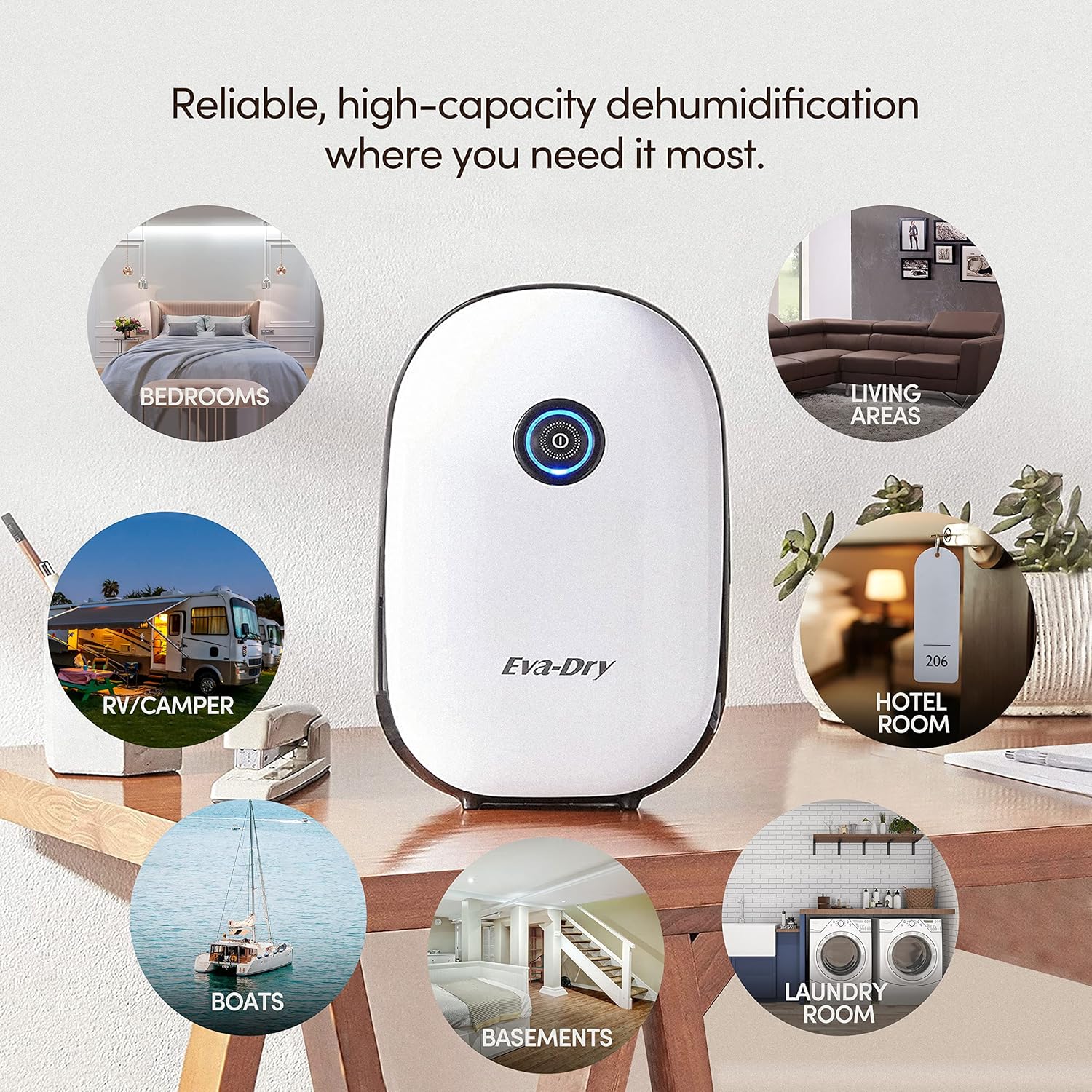 Eva-Dry Dehumidifier for Home - Quiet, Ideal for Small & Medium Spaces Up to 2,500 cu. ft. (278 sq. ft.) - Perfect for RVs, Bathrooms, Laundry Rooms, Campers, Bedrooms, and More