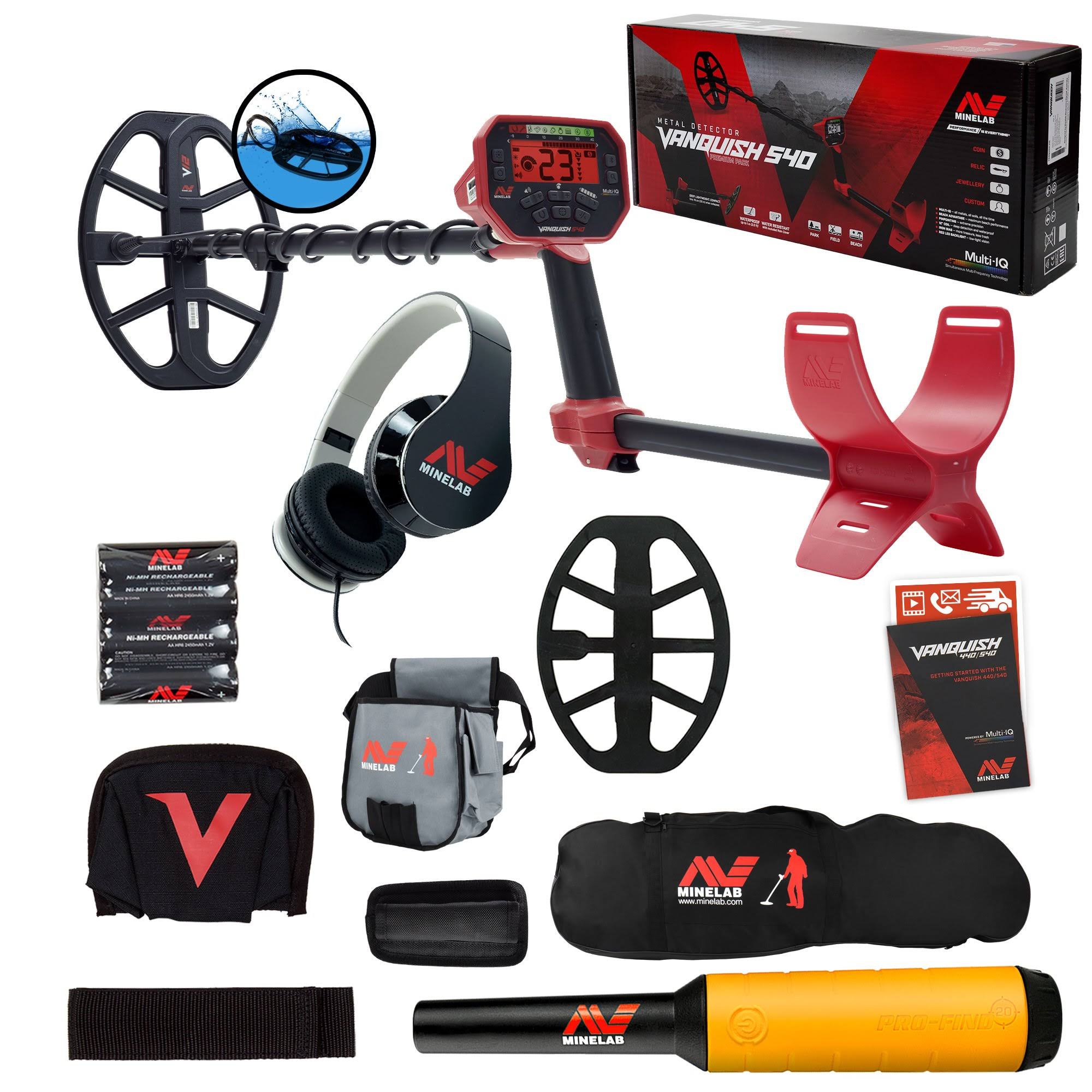Minelab Vanquish 540 Detector w/ Pro-Find 20 Pinpointer, Carry Bag, Finds Pouch