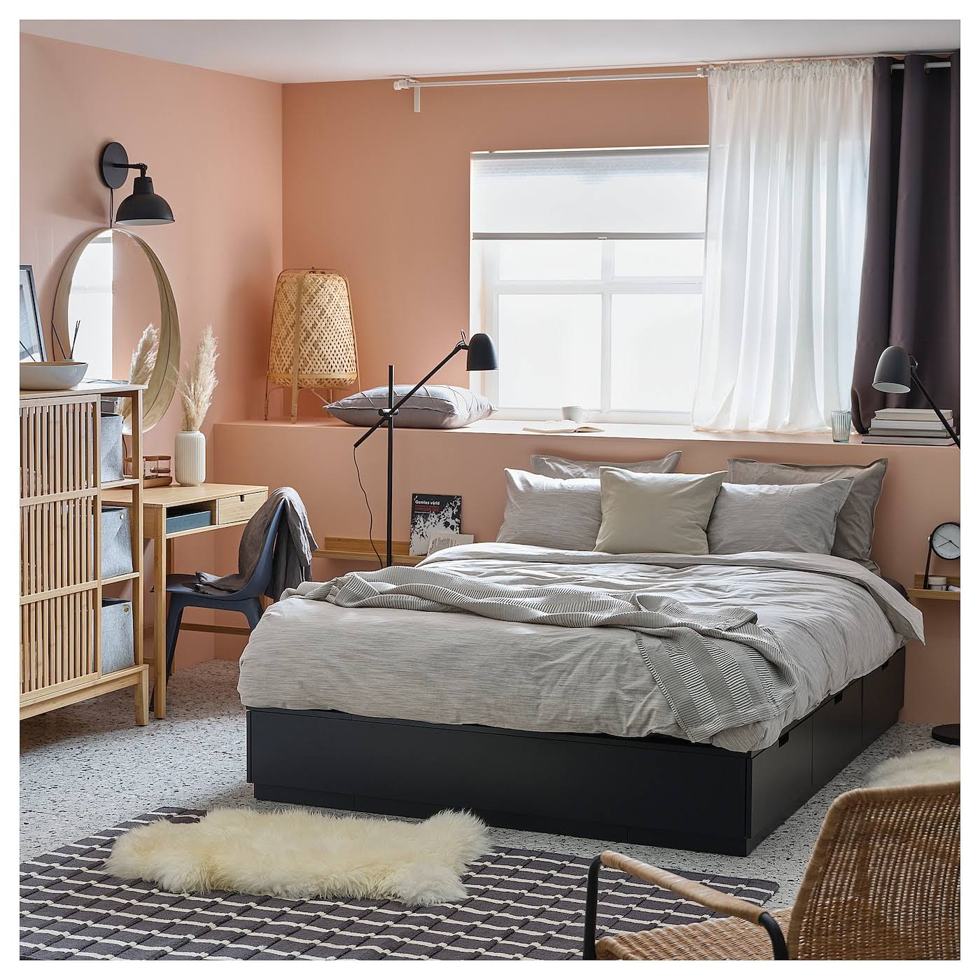 IKEA - NORDLI Bed Frame with Storage, Anthracite, King