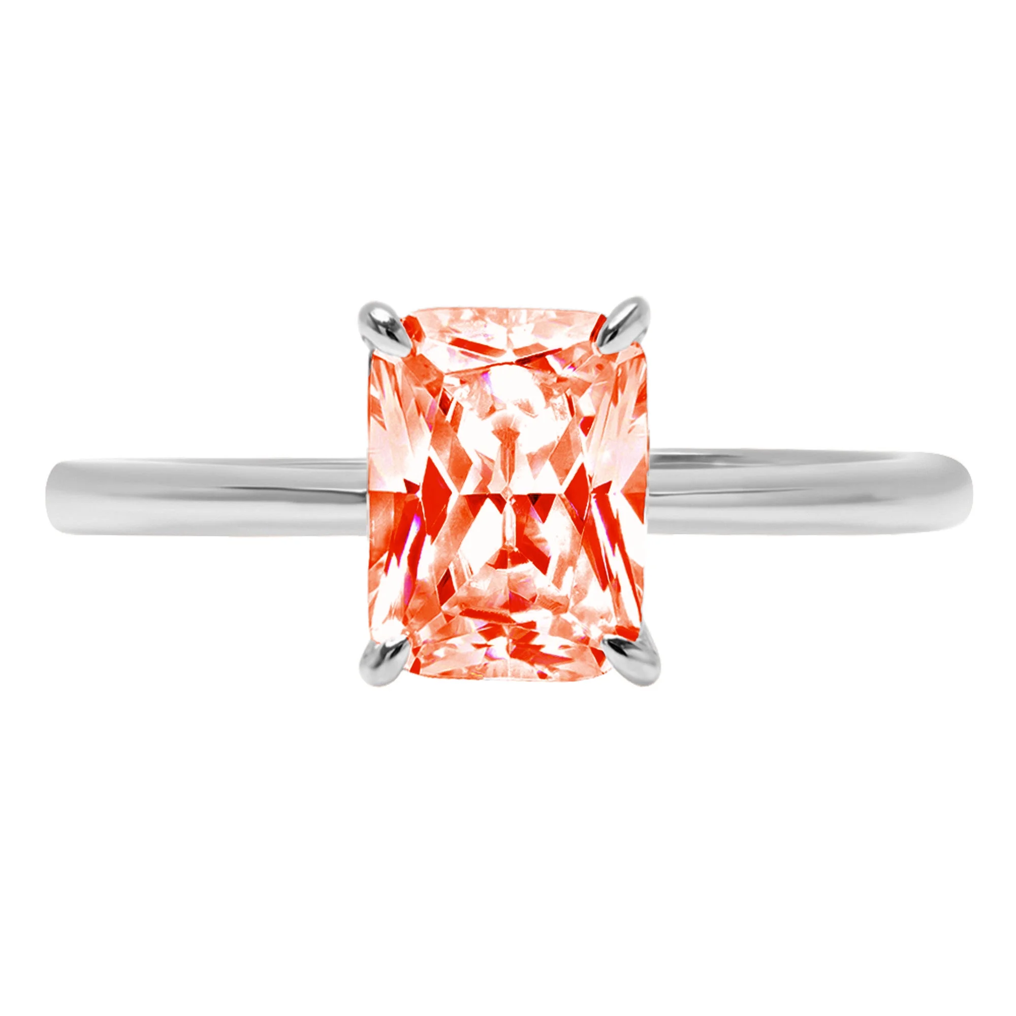 2.5 ct Brilliant Radiant Cut Clear Simulated Diamond 18K White Gold Solitaire Ring SZ 6.75