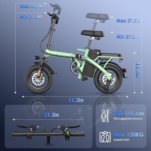E14 Electric Bike for Adults 500W Motor, Folding Ebike 14" Adults Electric Bicycles, 48V 13Ah Removable Battery UL 2849 Certified, 25 Miles PAS Range