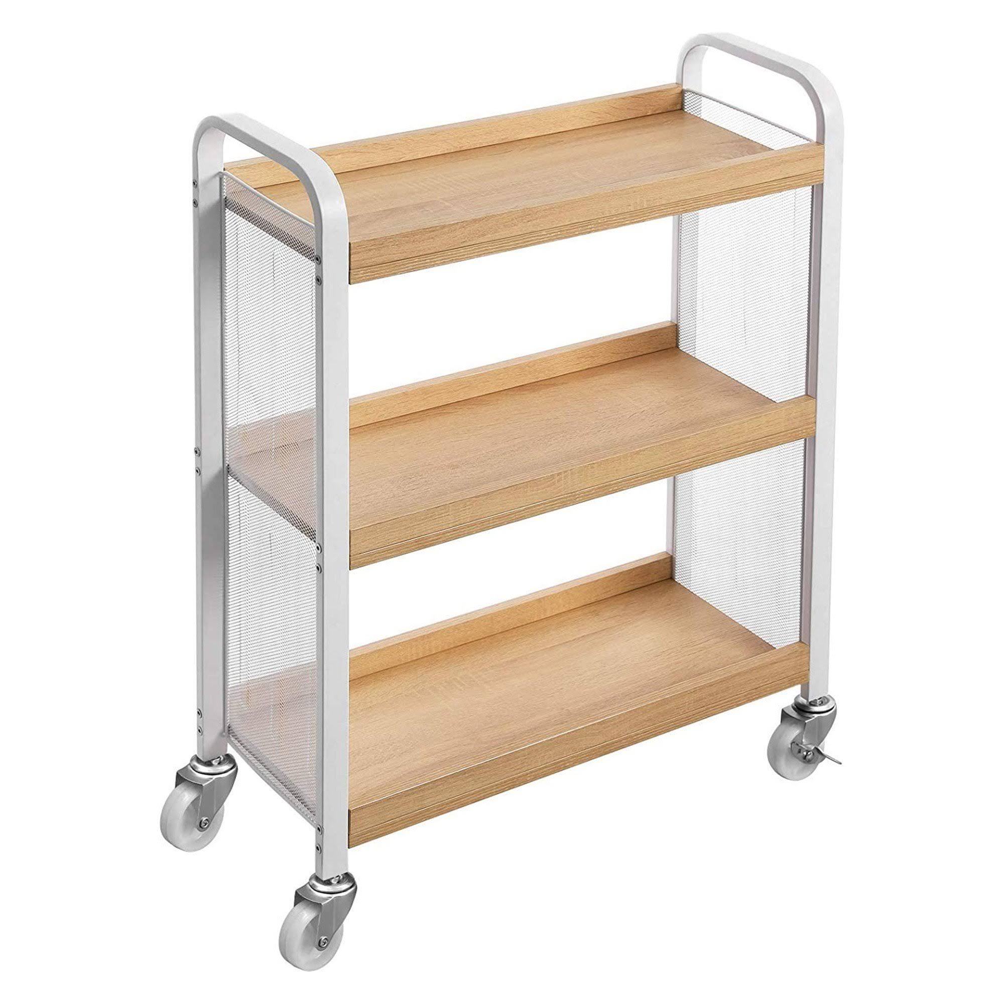 3 Tier Wood and Metal Kitchen Cart with Casters, White and Brown