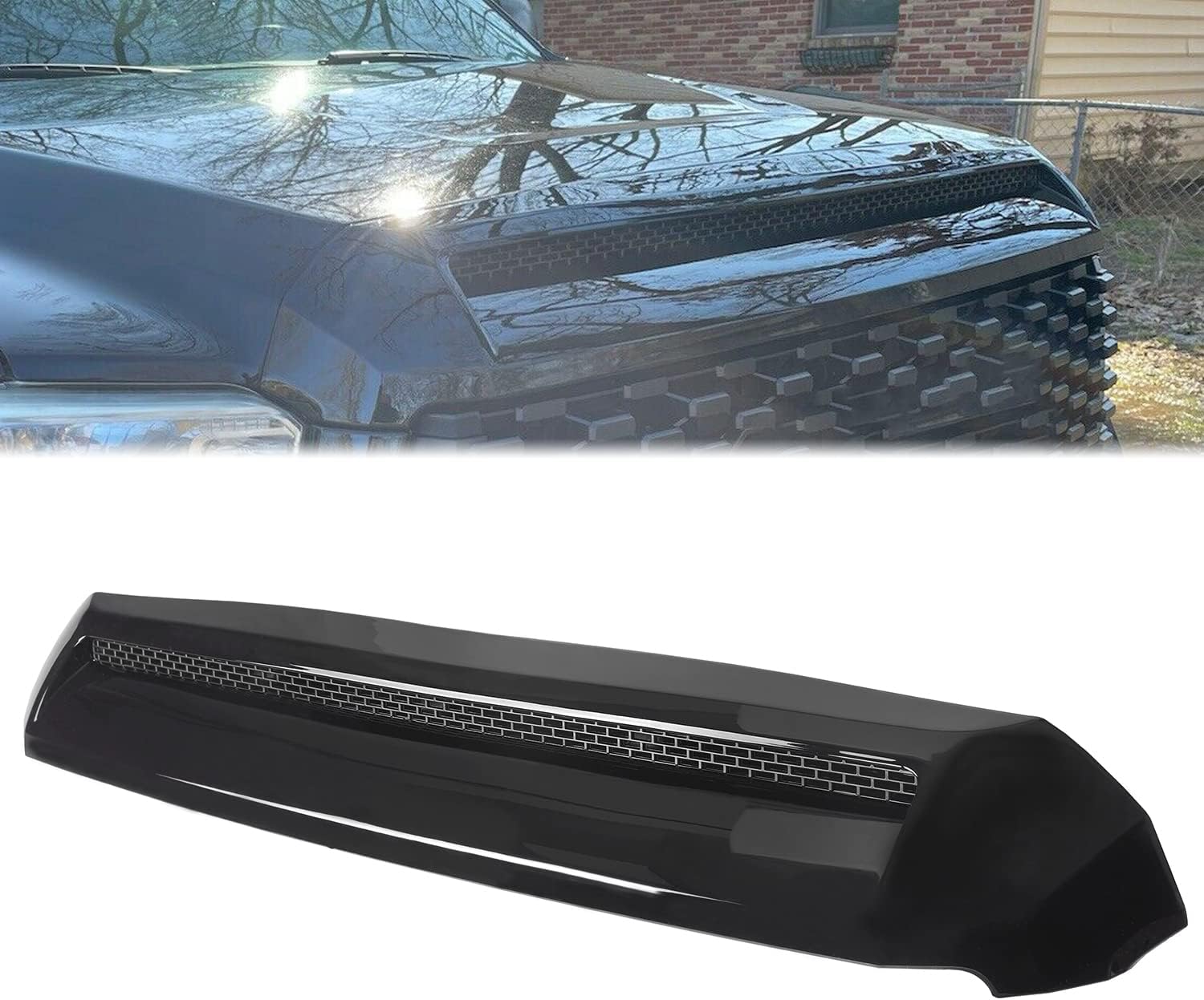 HECASA Hood Scoop Compatible with 2014-2021 Toyota Tundra Replacement for 761800C030 TO1231102 REPT133702 Front Black Upper Grille Bulge Molding Platinum Style