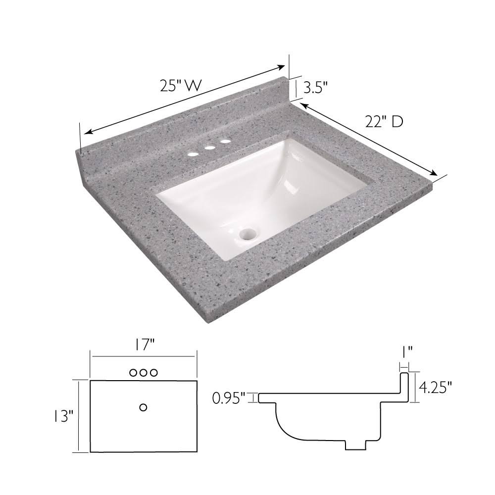 Design House Cultured Marble Vanity Top in Moonscape Gray, Size: 25 L x 22 W x 13 H