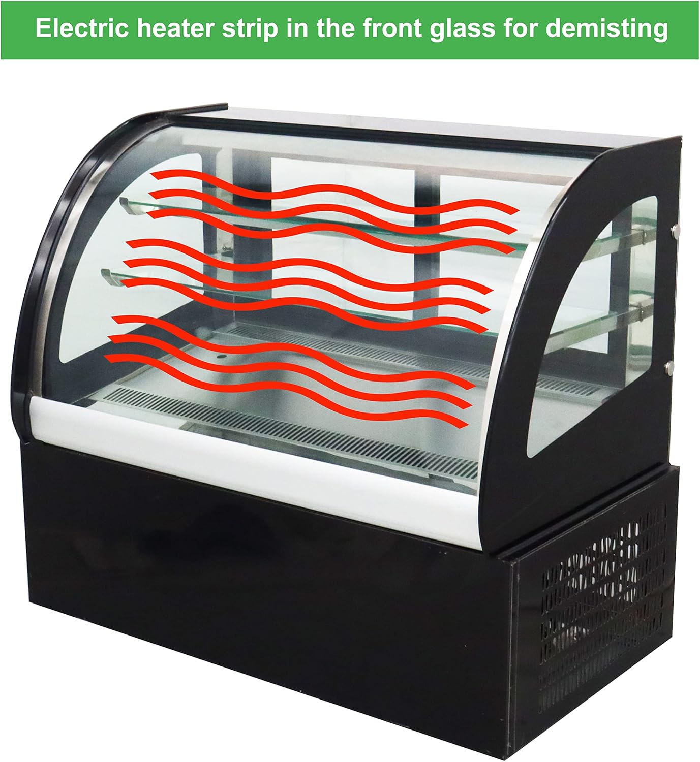 TECHTONGDA Refrigerated Bakery Display Case Pastry Showcase Commercial Countertop Cooling Front Curved Glass Cabinet with LED Light Rear Sliding Door 220V