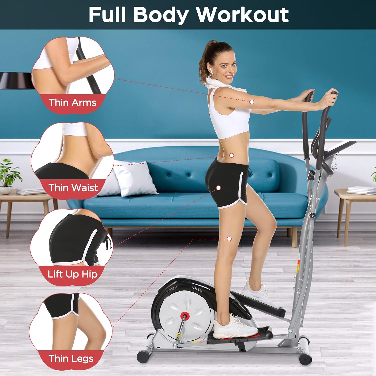 Elliptical Machine Magnetic Elliptical Training Machine for Home Use Elliptical Training Machines with LCD Monitor and Smooth Quiet Driven Pulse Rate Grips