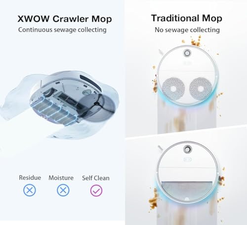 XWOW R2 Robot Vacuum and Mop Combo with Real-Time Cleaning Crawler Mop, Robot Vacuum Cleaner with Laser Obstacle Avoidance LDS Lidar Navigation, Self Cleaning Dock Self Filling Washing and Drying