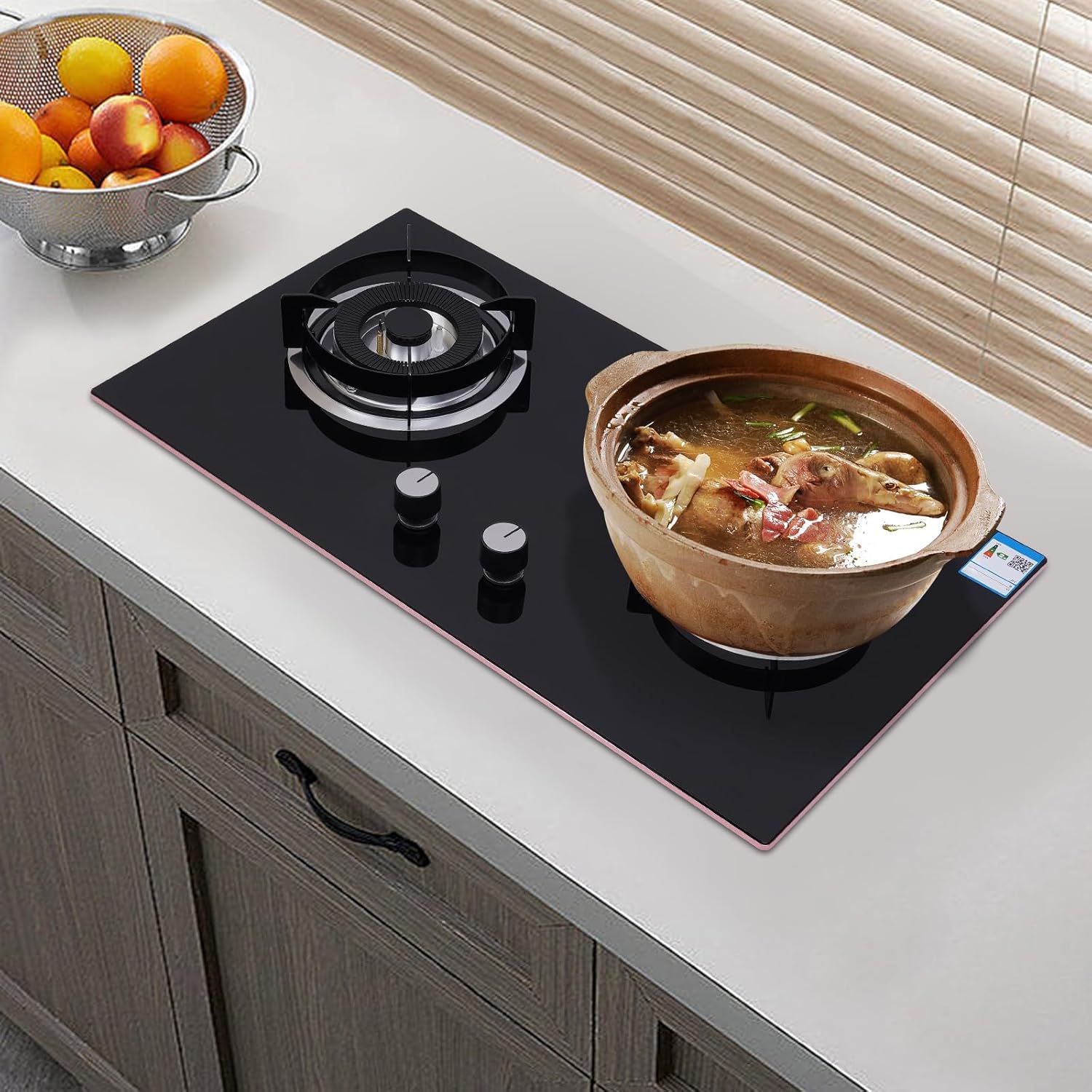 Gas Cook Top 2 Burners Gas Stove Built-In Kitchen Gas Cook Top Stove LPG/NG Stove 5.2KW Black Knob Control Built-In Glass Cook Top for Kitchen,RV