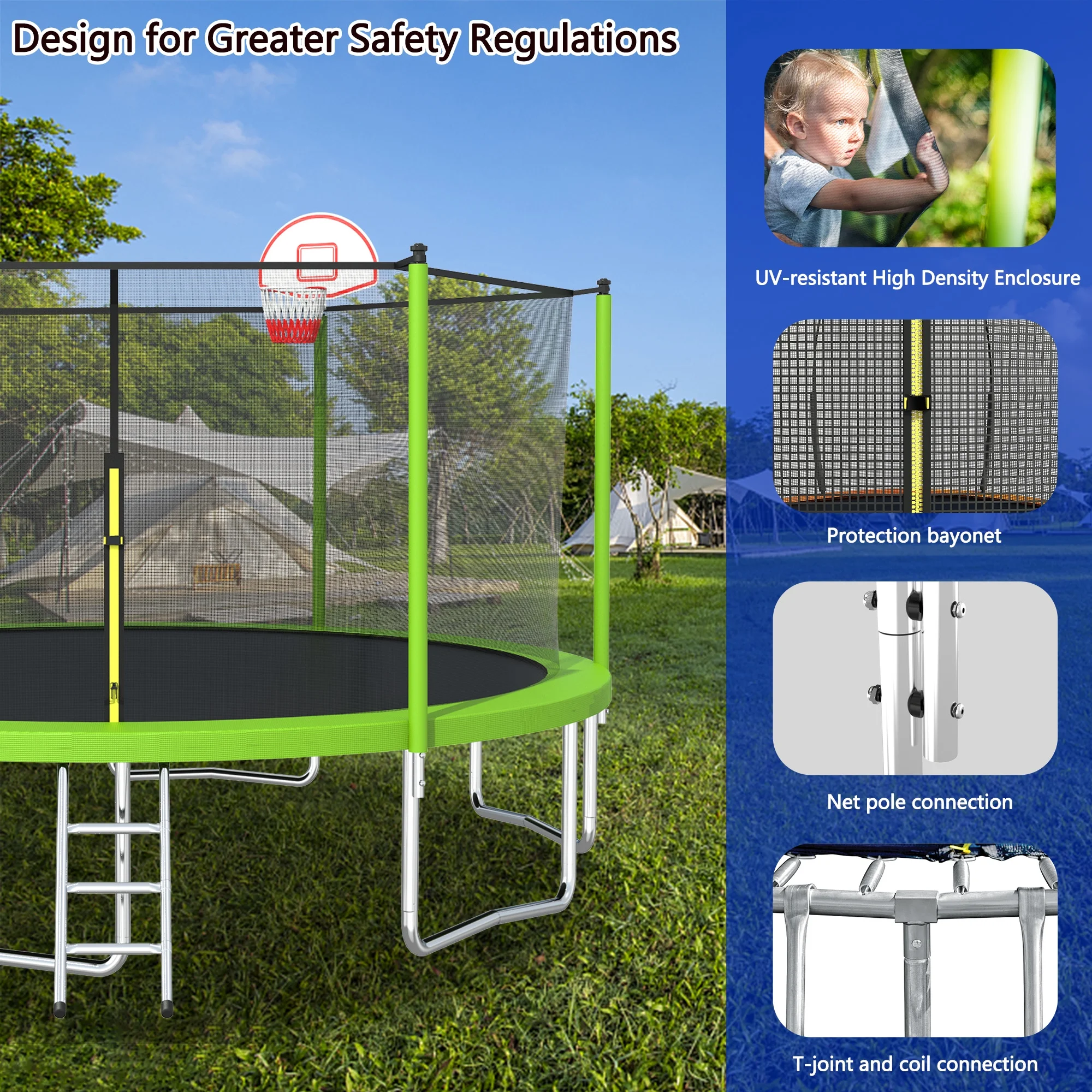 EUROCO 1300LB 15FT Trampoline for Adults and Kids, Trampoline with Enclosure ,Ladder,Basketball Hoop,Heavy Duty Recreational Trampoline Capacity for 7-8 Kids - Curated Treasures Market