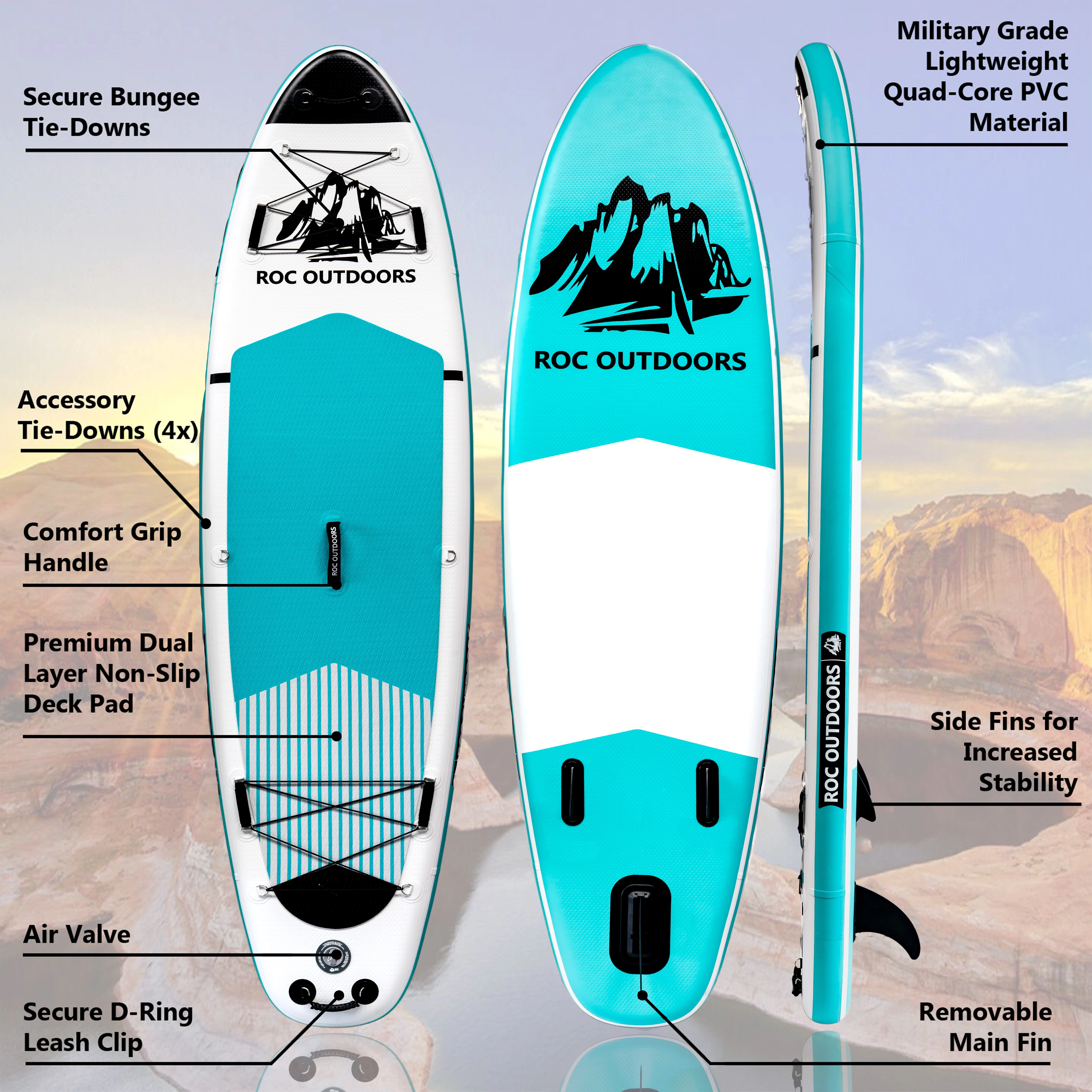 Roc Inflatable Stand Up Paddle Board with Premium sup Accessories & Backpack, Non-Slip Deck, Waterproof Bag, Leash, Paddle and Hand Pump