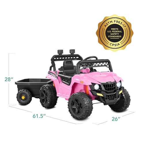 Best Choice Products Kids 12V Electric Ride On UTV Car and Trailer w/Parent Control, LED Lights, 2 Speeds, Bluetooth - Black