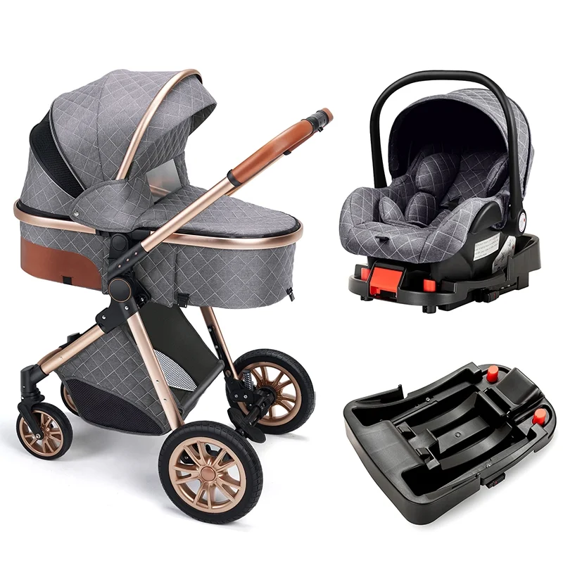 High Landscape Stroller Two-Way Push Newborn Convertible Stroller Bassinet for Infant, Gray - Curated Treasures Market