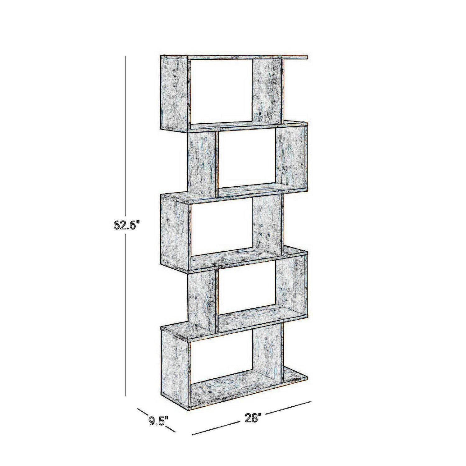 5 Tier Freestanding Wooden Bookcase with Zig Zag Design, Rustic Brown