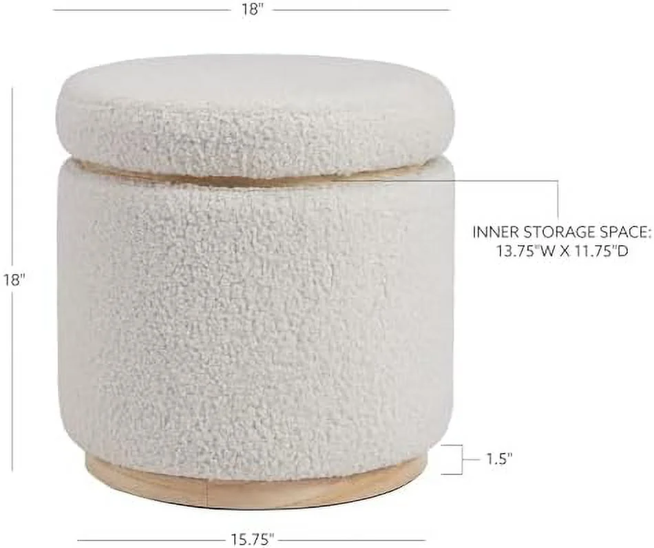 Lexington Natural Sherpa Round  Ottoman with Wood Accent