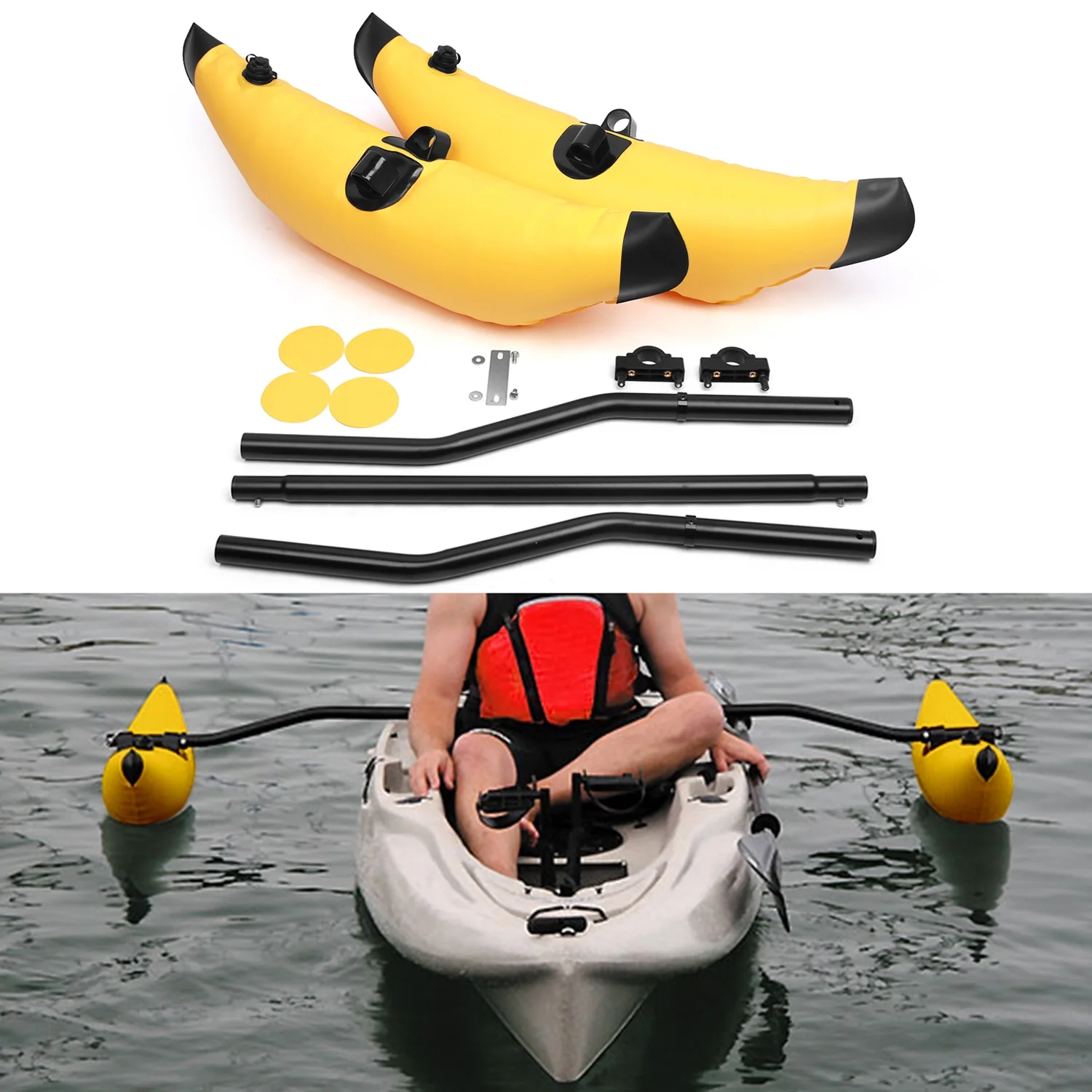 Eccomum Kayak PVC Inflatable Outrigger Float with Sidekick Arms Rod Kayak Boat Fishing Standing Float Stabilizer System Kit
