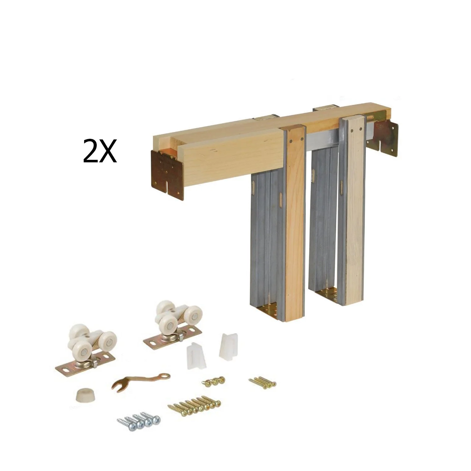 Sliding French Double Pocket Doors 36 x 80 inches / Mela 7444 White Silk / Kit Rail Hardware / MDF Interior Bedroom Modern Doors