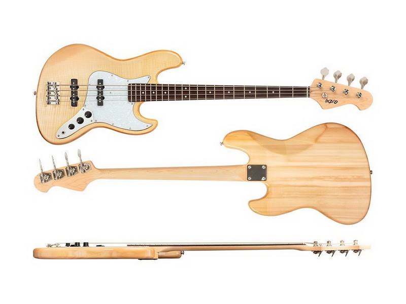 Monoprice Electric Bass - Natural with Gig Bag, Flamed Maple - Indio Jamm