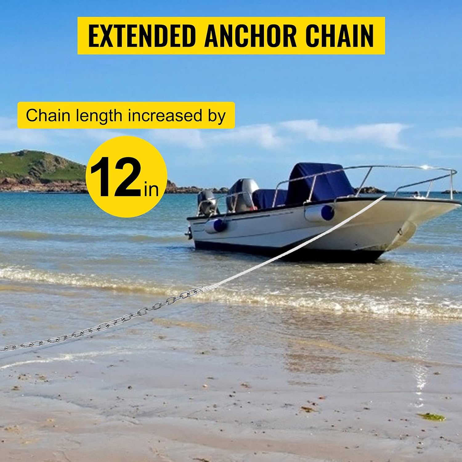 VEVOR Anchor Rode and Chain, 15' x 5/16" Boat Anchor Chain, 1/2" x 200' Nylon Rope, 2.2T Chain Tension Galvanized Steel Chain, Windlass-Grade Three Strand Twist Nylon, Anchor Chain for Boats, Ships
