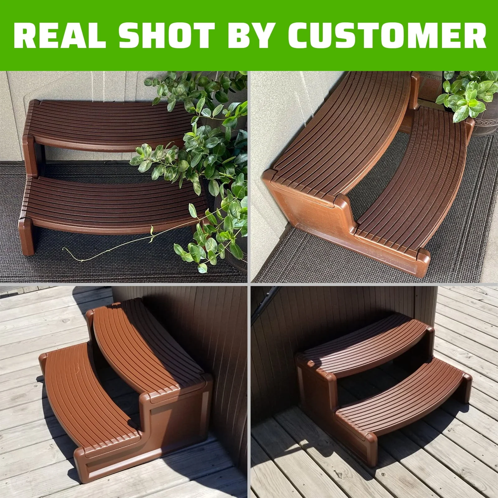 Kojem Spa Hot Tubs Step Plastic Multi Purpose Outdoor Non Slip Portable Stairs for Round / Straight Sided Handi-Step Spa Pool Ladders Espresso