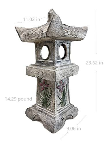 23.6’’High Asian Orchid Pagoda Statue Solar-Powered LED Light Miniature Tower Lantern Garden Decoration Figurines Solar Lamp Outdoor Japanese Decoration Zen Courtyard Landscape