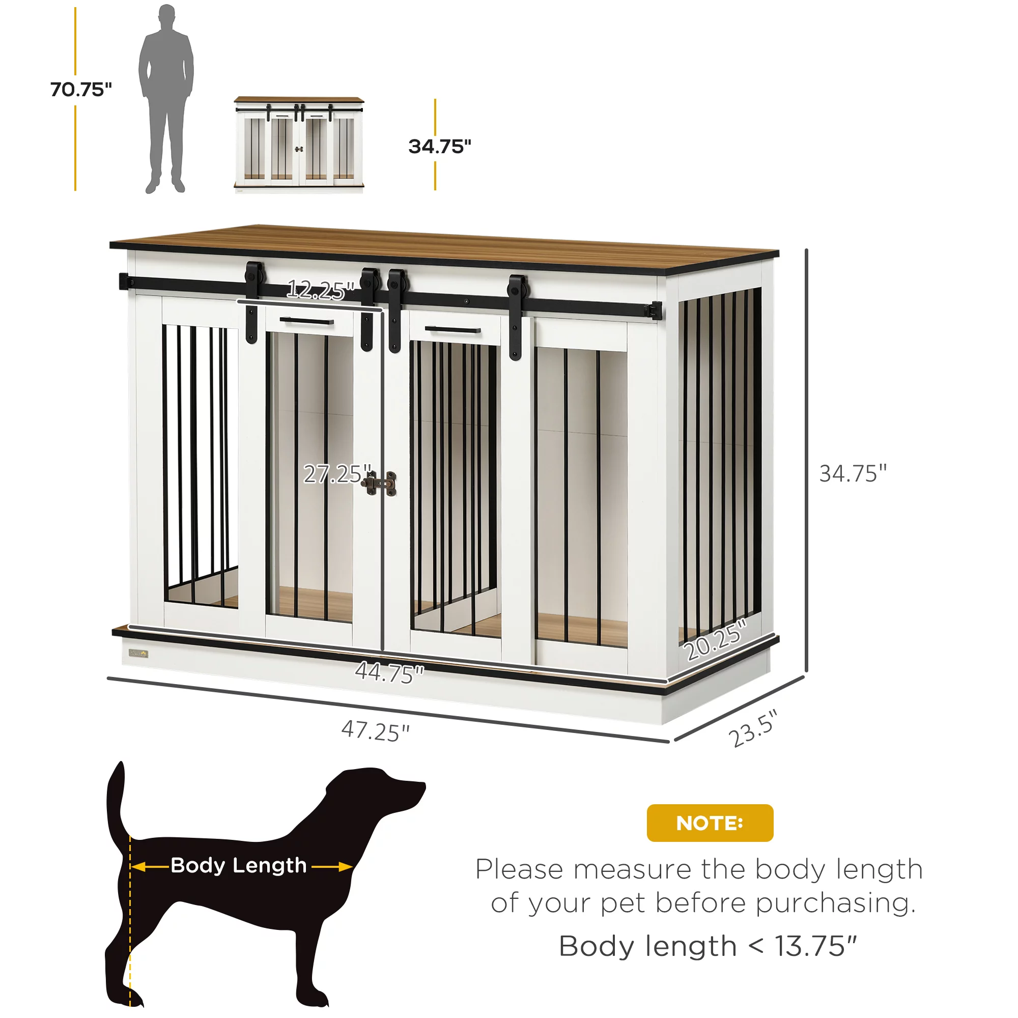 PawHut Modern Dog Crate End Table with Divider Panel, White