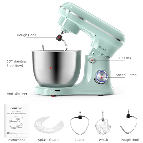 COOKINO Electric Stand Mixer,660W 10 Speeds Tilt-Head Food Mixer, 3-IN-1 Kitchen Mixer for Daily Cooks with 6 QT Bowl,Dough Hook, Beater, Whisk