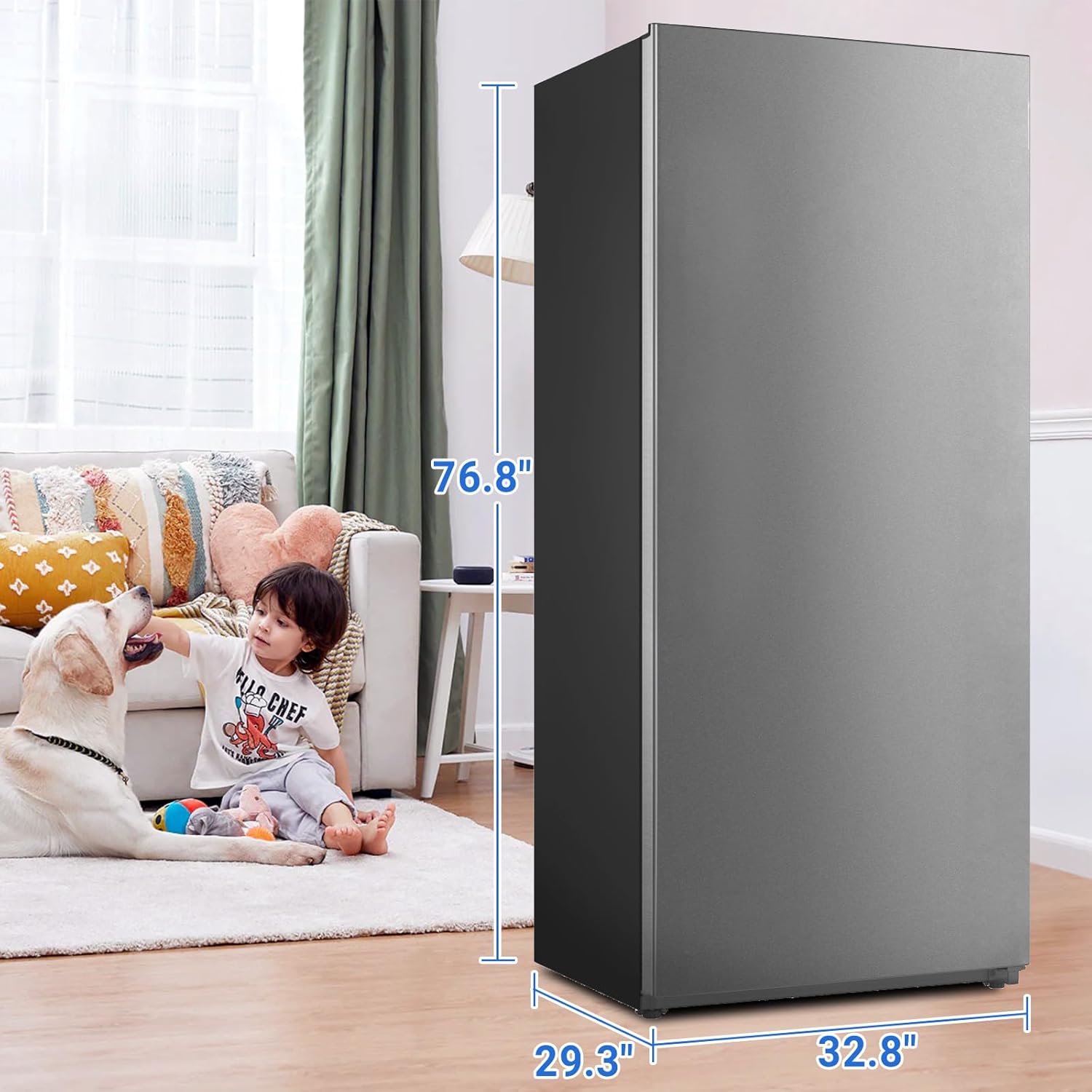 Smad 21 Cubic Feet Stand Up Freezer, Convertible Freezer/Refrigerator with LED Light, Frost Free Upright Freezer with Left Open Door for Kitchen, Home,Garage, Stainless Steel