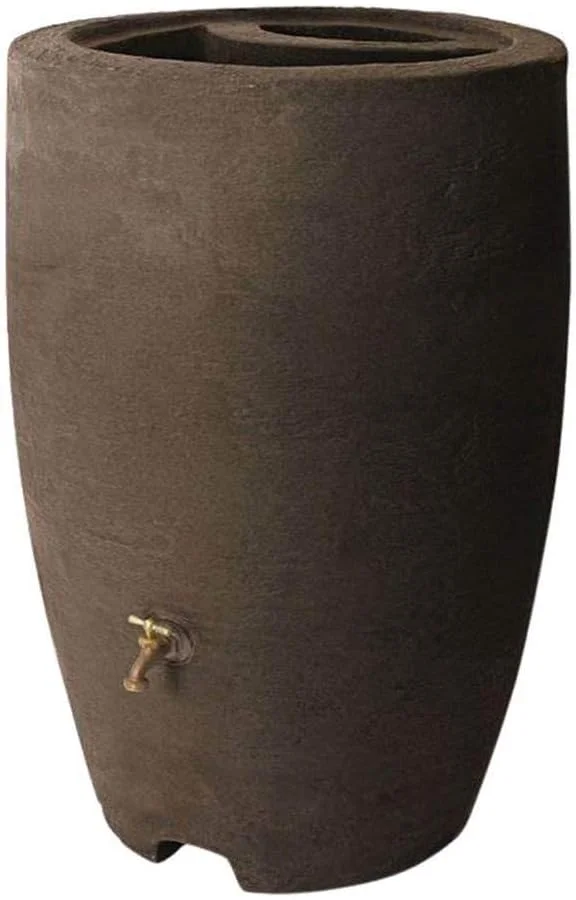 Athena 50 Gallon Plastic Outdoor Rain Barrel With Brass Spigot  Screen Guard For Rain Water Collection  Storage, Brownstone - Curated Treasures Market