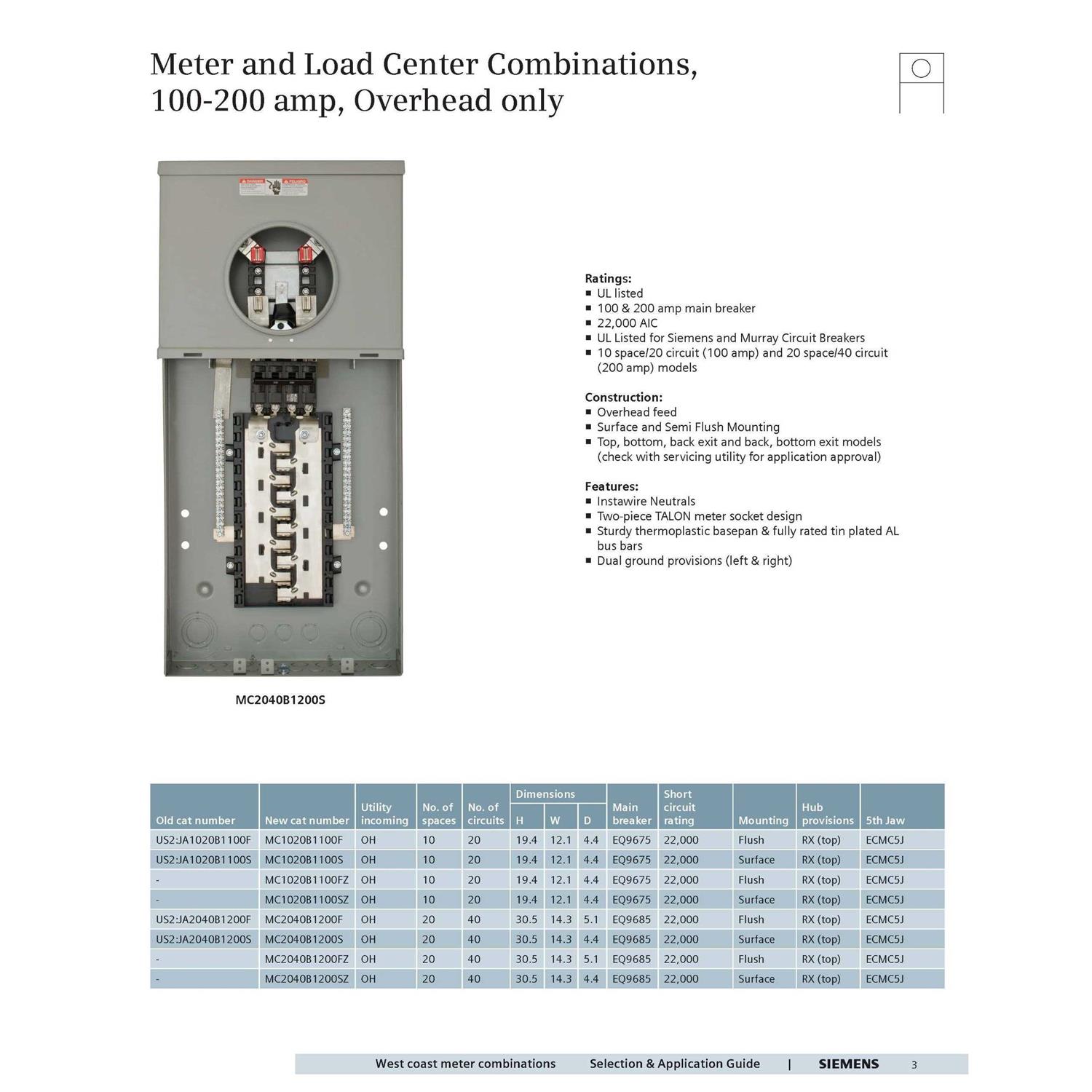 Siemens MC2040B1200S 20 Space 40 Circuit 200-Amp Surface Mount Meter Load Center - Shop Hardware Tools Online Store