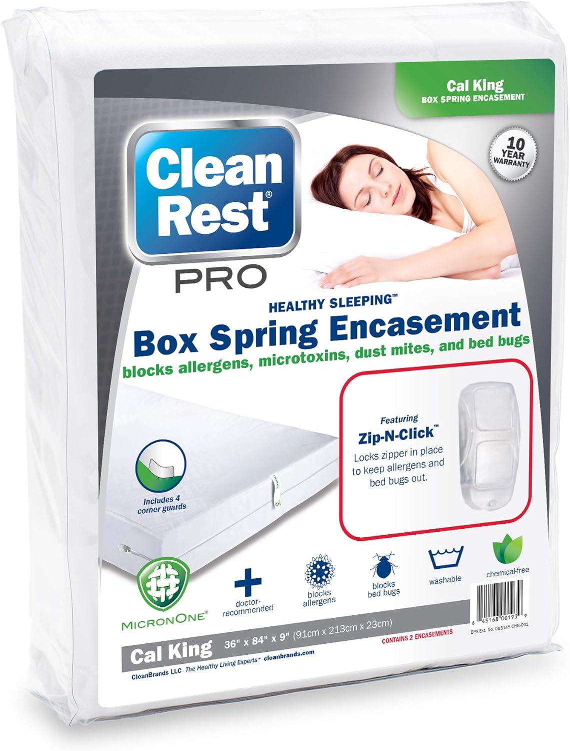 CleanRest PRO Innovative Zippered Box Spring Encasement - Tear Resistant - Hypoallergenic - Noiseless - Patented Zipper Security (Fits 9 in. H) Queen