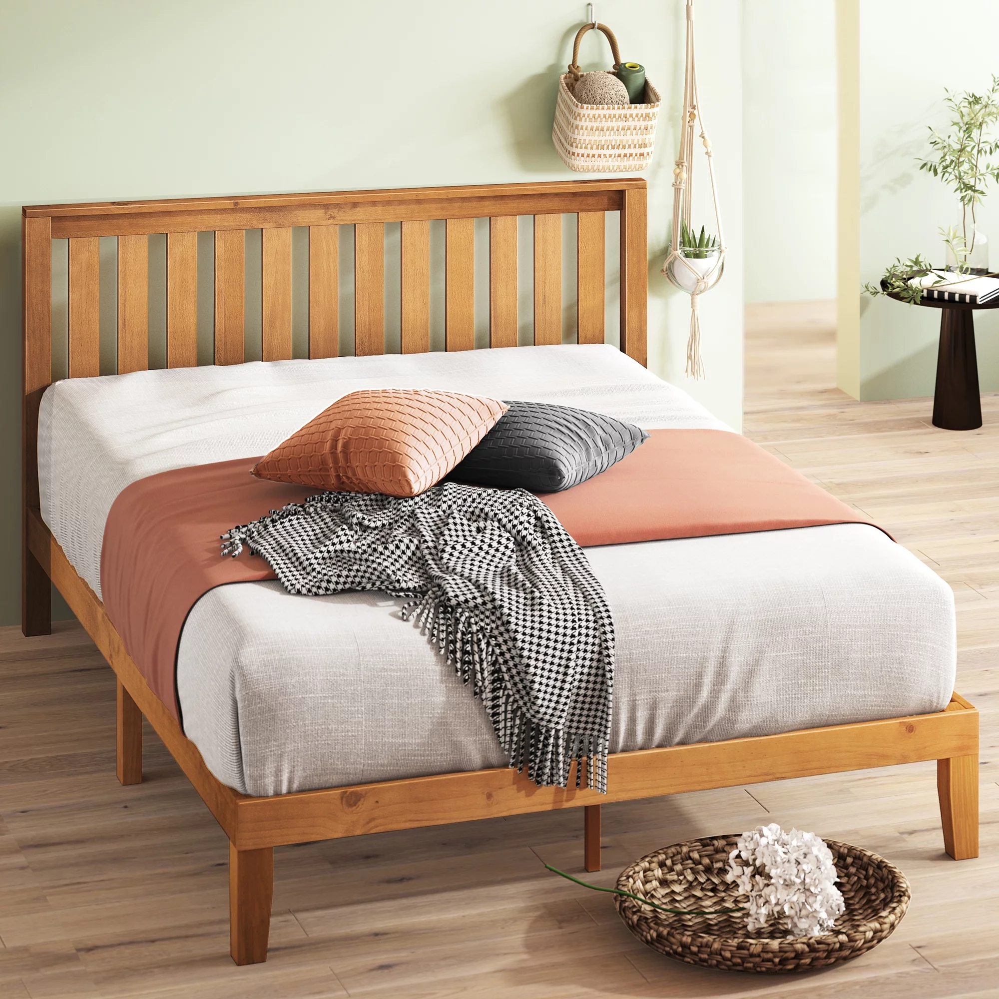 Zinus Alexia 37 Wood Platform Bed with Headboard, Rustic Pine, Full