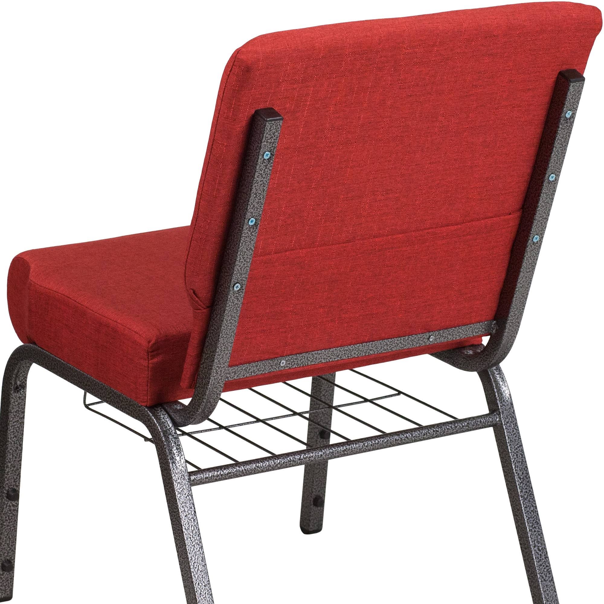 Flash Furniture Hercules Crimson Fabric Silver Vein Frame Church Chair with Cup Book Rack