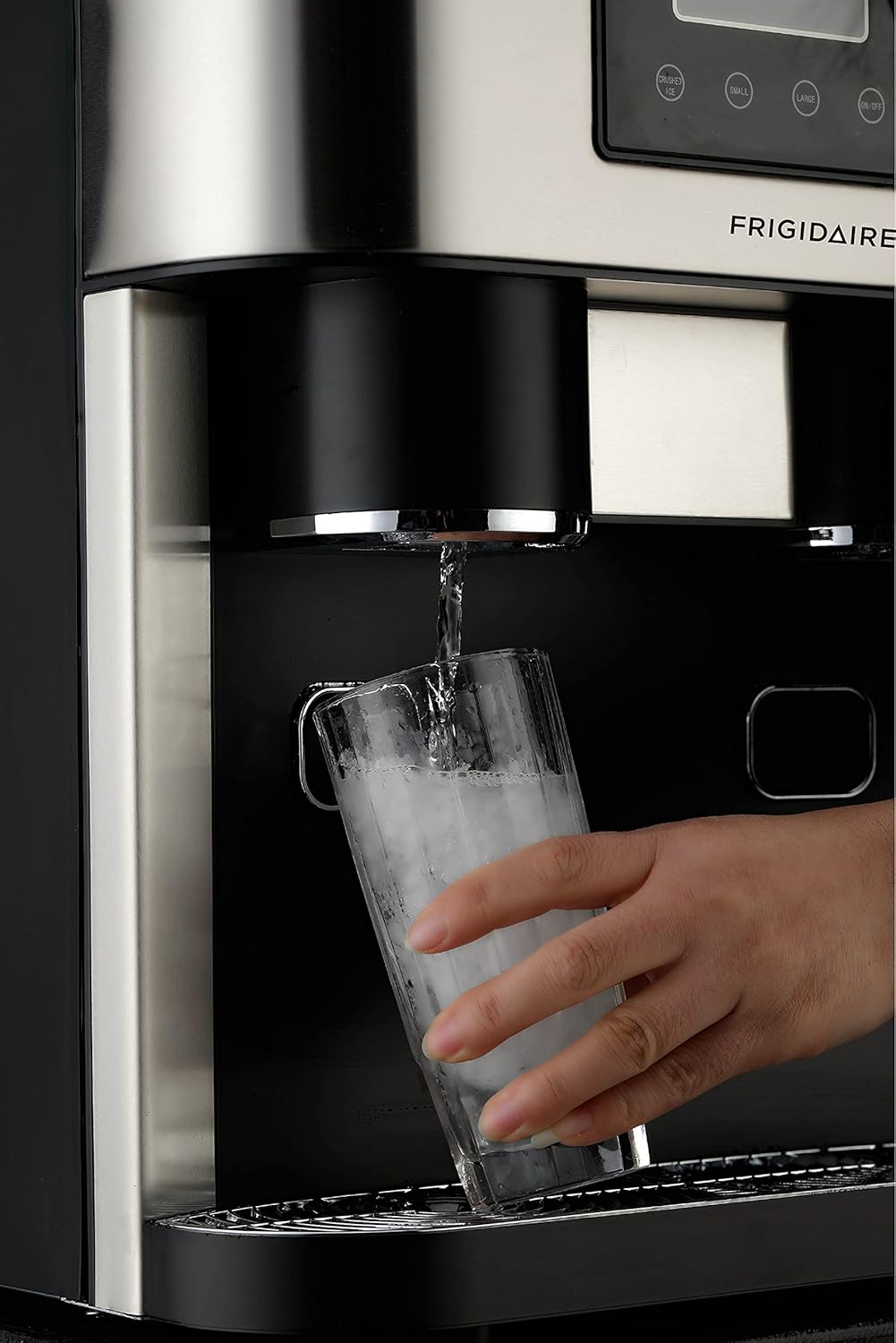 Frigidaire EFIC245-SS 3-in-1 Countertop Crushed Style Ice Crusher and Cube Maker, Makes 33 Pounds in 24 Hours, 2 Sizes, with Water Dispenser, Stainless Steel
