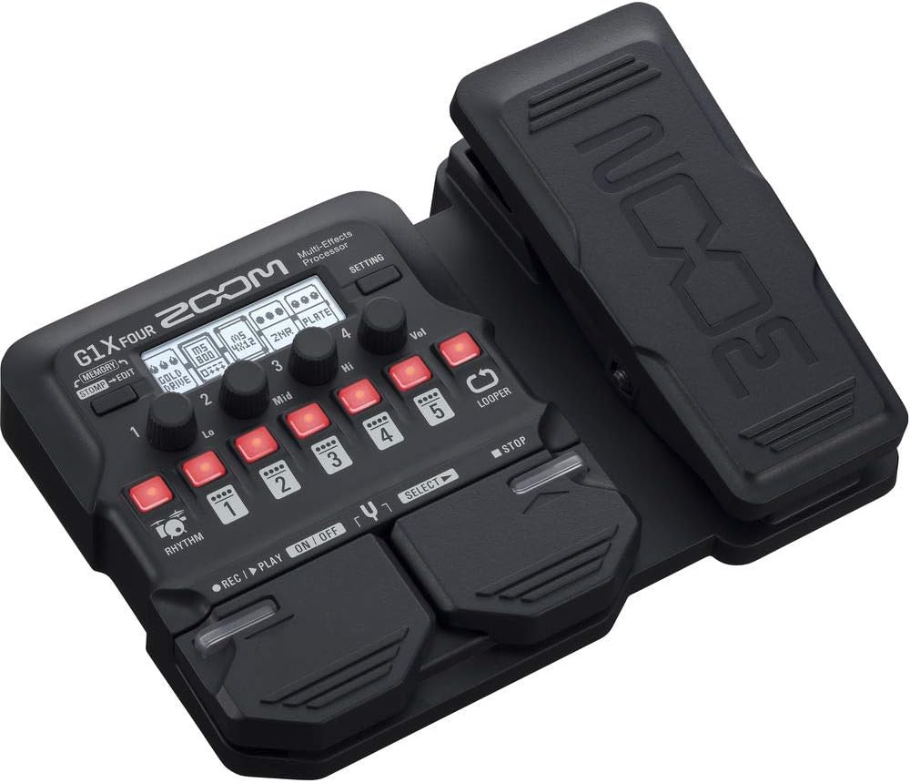 Zoom G1X Four Guitar Effects Processor with Built-In Expression Pedal - 70+ Built-in Effects, Amp Modeling, Looper, Rhythm Section, Tuner + 4x AA Batteries + Instrument Cable + Cleaning Cloth