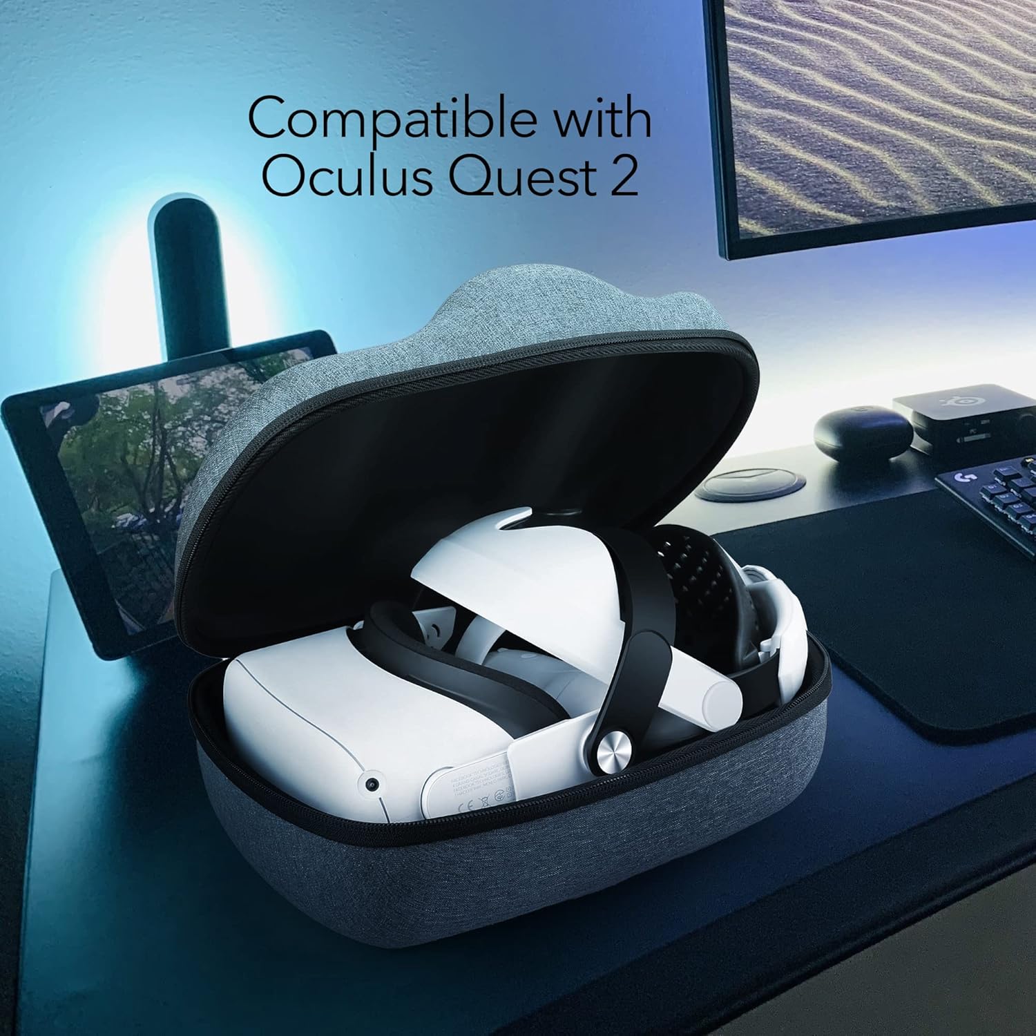 Wasserstein VR Headset Carrying Case, Head Strap, and Face Cover Bundle - Gaming Accessories Compatible with Oculus Quest 2