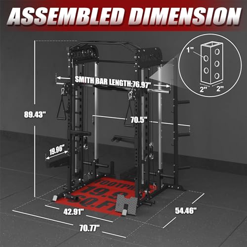 Mikolo Smith Machine, Multi-Function Power Cage with Dual Pulley System, Vertical Leg Press Attachment, Squat Rack Power Rack with More Training Attachment for Home Gym