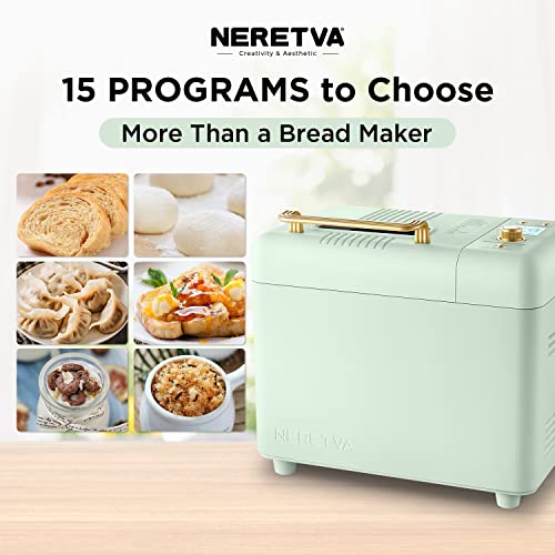 Neretva Bread Maker Machine, 15-in-1 2LB Automatic Breadmaker with Gluten Free Sourdough Setting, Auto Nut Dispenser