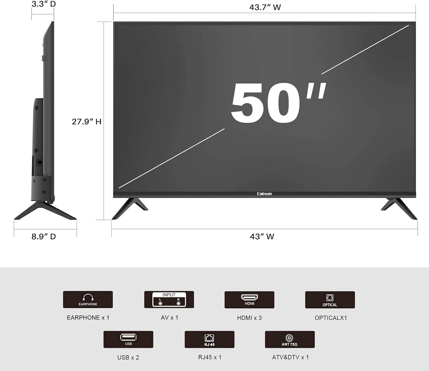 Caixun EC50S1A, 50 inch 4K UHD HDR LED Smart Android TV with Google Assistant (Voice Control), Screen Share, HDMI, USB, Wi-Fi, Bluetooth(2021 Model)