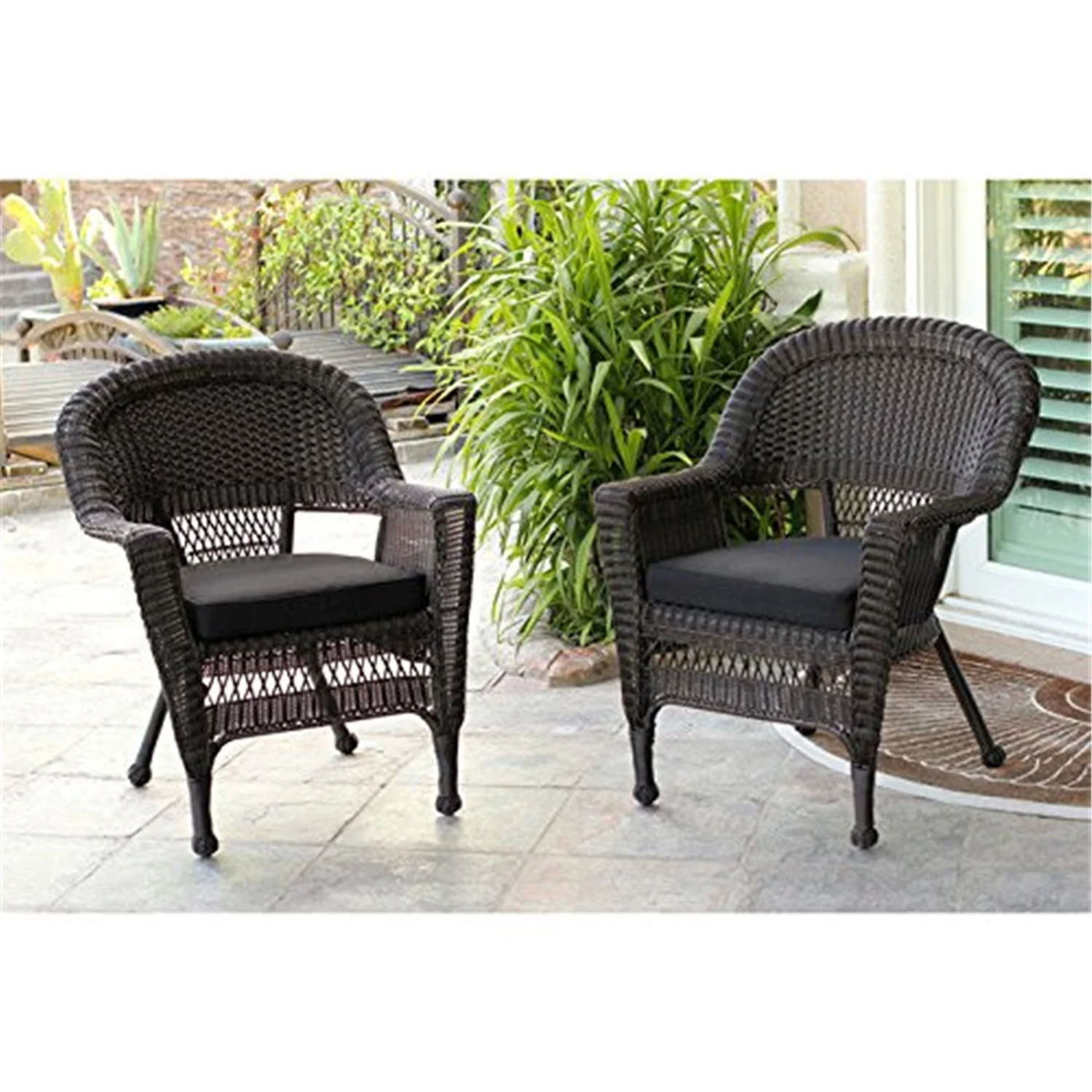 Jeco Wicker Chair in Espresso with Black Cushion (Set of 4) - Curated Treasures Market