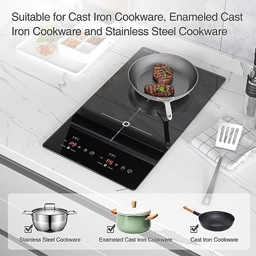 VBGK Induction Cooktop, Induction Stove Top with Large LCD Sensor Touch, Induction Hot Plate with 9 Temperature Levels, Child Safety Lock & Timer