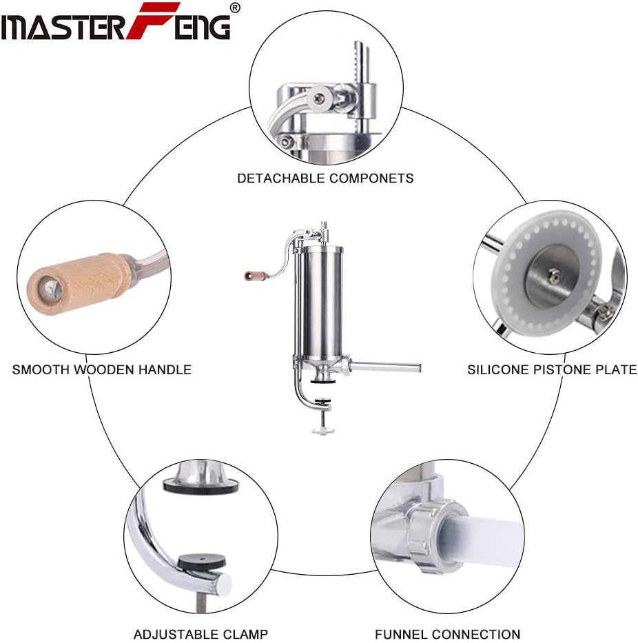 MASTER FENG Sausage Stuffer, Vertical Stainless Steel Sausage Maker Packed with 8 Tubes, Commercial and Household Use (5LBS/3L) Pack of 2