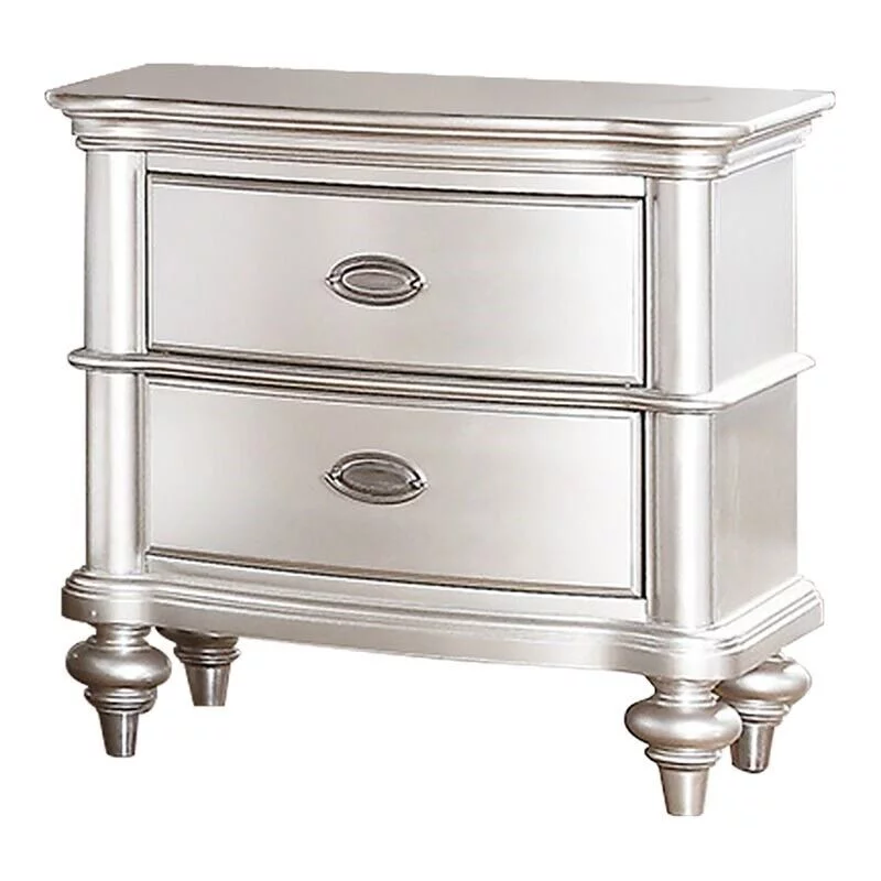 Classic Elegant 4pc Bedroom Set Satin Finished Silver Eastern King Size Bed Dresser Mirror Nightstand Furniture