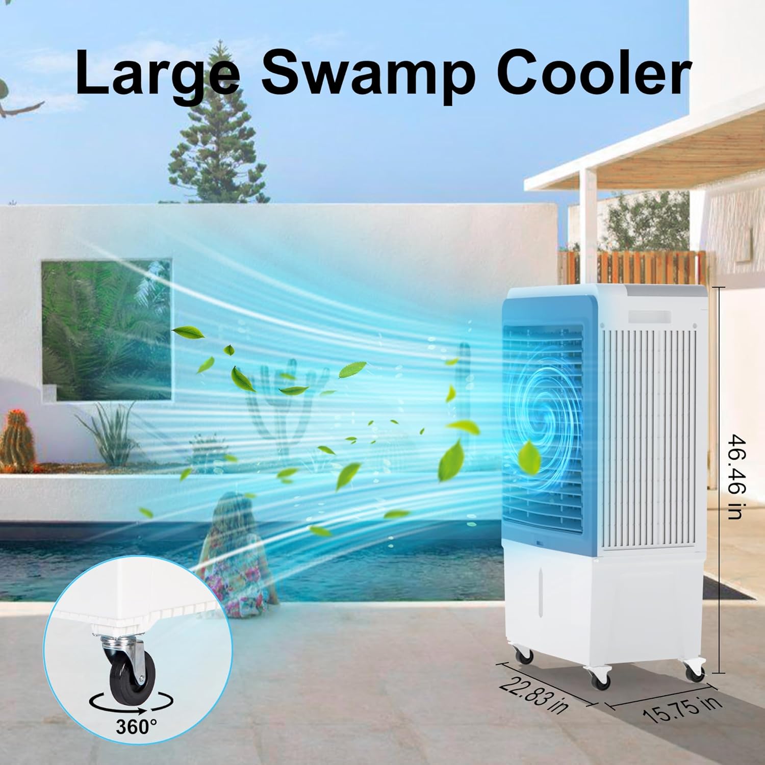 Swamp Cooler, 4129CFM Evaporative Air Cooler with 12.7-Gal Water Tank, Evaporative Cooler with Water Level Alarm, Silver Ion, 12H Timer, Air Cooler for Indoor Outdoor Garage Patio Use(47IN)